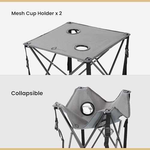 ARROWHEAD OUTDOOR 26” (66cm) Portable Camping Folding Table, 2 Cup Holders, Square, Carrying Case, Steel Frame, High-Grade 600D Canvas - color: Grey