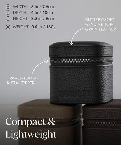 TAWBURY Single Watch Travel Case - Genuine Top-Grain Leather Watch Box for Men & Women with Metal Zipper and Extra Wide Pillow for Large Watches (Black) - color: Black