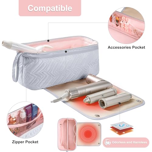 Leudes Hair Tools Travel Bag for Women Heat Resistant Mat for Travel Essentials Hot Tools Straighteners,Flat Irons,Curling Iron,Hot Air Brushes and Hair Dryer Organizer Bags 2 in 1 (Light Grey) - color: Light Grey
