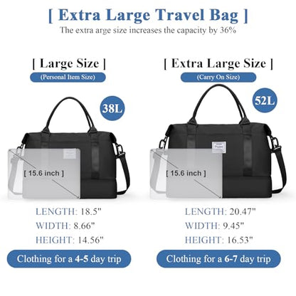 Travel Duffel Bag with Shoes Compartment, Overnight Weekender Bags for Women,Carry on Personal Item Bag，Extra Large - color: A-Black, size: Extra Large
