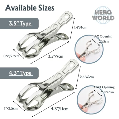 Stainless Steel Windproof Laundry Clips – Heavy-Duty Clothes Pins Rust-Resistant Twin-Prong Towel & Bath Towel Clips (12, 3.5") - size: 3.5"