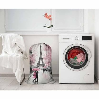 Swono Paris Heavy Duty Laundry Drawstring Bag with Strap, European City Landscape Eiffel Tower 28 x 40 Inches Travel Dirty Clothes Bag for Laundromat and Household, Oil Painting - color: Paris