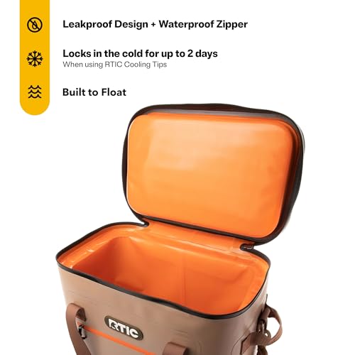 RTIC Ultra-Tough Soft Cooler 50 Can, Insulated Bag Portable Ice Chest Box for Lunch, Beach, Drink, Beverage, Travel, Camping, Picnic, Car, Trips, Floating Cooler Leak-Proof with Zipper - color: Tan
