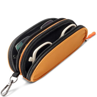 Double Eyeglasses Case Soft Portable Zipper Sunglasses Pouch with Keychain Clip for Men Women - color: Orange