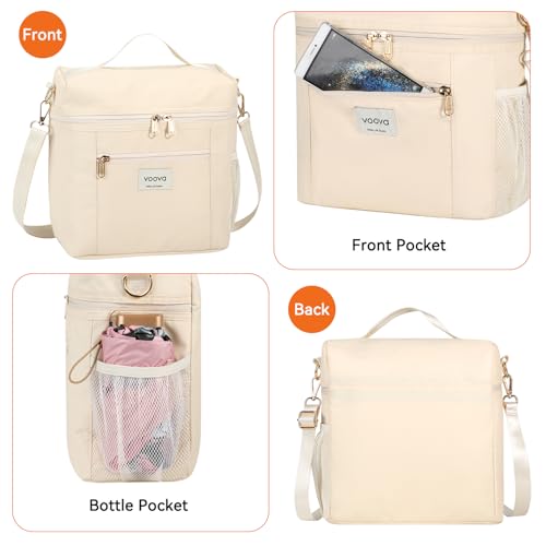 Voova Lunch Bag for Women, Insulated Lunch Box with Shoulder Strap, Adult Reusable Lightweight Nylon Waterproof Lunchbox Lunch bags for Work, Beige - color: Beige