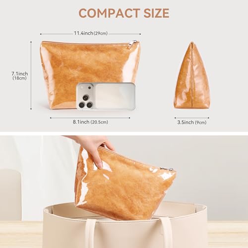 WLLWOO PVC Waterproof Makeup Bag Kraft Paper Cosmetic Bag Travel Toiletry Zipper Pouch Organizer for Women Purse - color: PVC-Brown