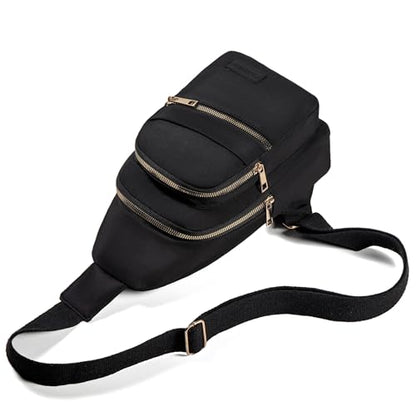 Banelu Small Sling Backpack Crossbody Bags for Women, Small Sling Bag Cross Body Bag Fanny Packs Crossbody Purses - Gold Zipper - color: K Black
