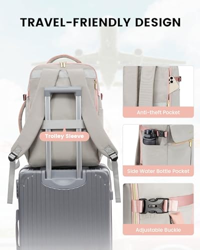 LOVEVOOK Carry On Backpack, 40L Travel Backpack Women with 3 Packing Cubes, TSA Airline Approved Suitcase Bag as Personal Item, Waterproof 17 inch Laptop Backpack for Weekender Overnight,Grey Pink - color: Grey Pink, size: 40L-17.3 Inch-4Pcs