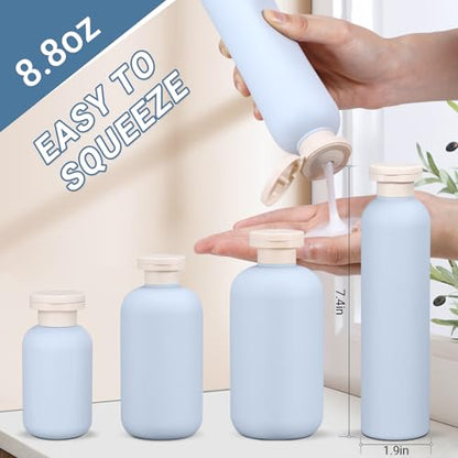 ASEVAT 8.8oz 4pack Refillable Travel Shampoo and Conditioner Bottles, Travel Size containers, Travel Bottle for toiletries, Squeeze Bottles with Flip Cap, Empty Plastic Leak Proof Travel Bottles - color: Blue, size: 8.8oz