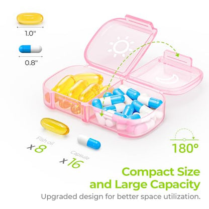 AUVON XL Weekly Pill Organizer 2 Times a Day, Pill Box 7 Day with One-Side Large Openings for Easy to Use, Sakura Pink AM PM Pill Case for Medication, Vitamins, Fish Oils, Supplements - color: Sakura Pink