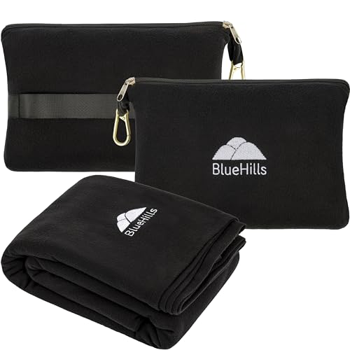 BlueHills Travel Blanket Pillow Compact Lightweight Pocket Size Airplane Traveling Essential Flight Trip Throw in Bag Portable Case Plane Accessory Black L05 - color: L05-black