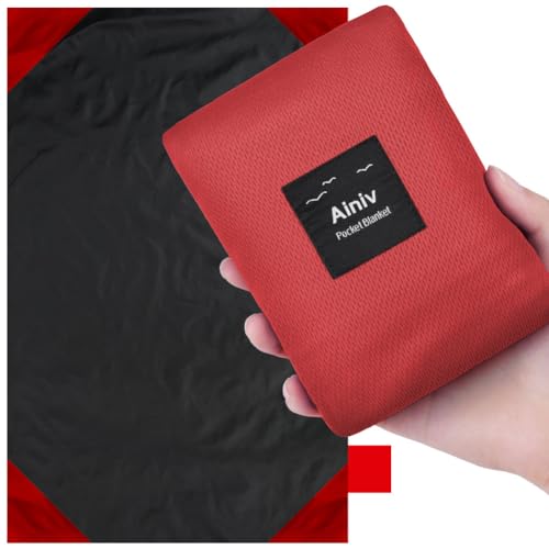 Ainiv Picnic Blanket, Mini Pocket Beach Mat 78.8 x 82.7IN (5-7 People) Foldable, Lightweight Waterproof Sand Free, Foldable Thin Ground Sheet for Outdoor Camping Hiking Travel - with Hand Strap - color: Red, size: 78.8 x 82.7''(XL for 5-7 person)