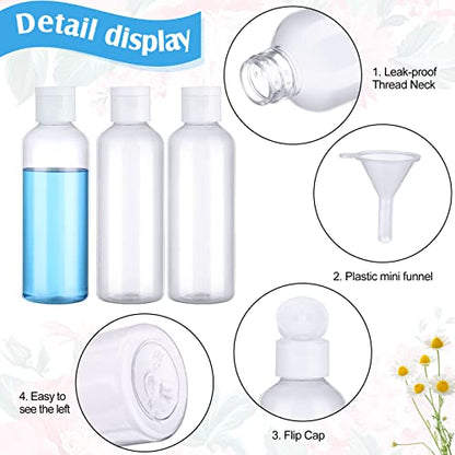 Eccliy 100 Pack 3.4oz Plastic Bottles Travel Lotion Bottle Squeeze Container Plastic Bottles with Caps Small Travel Empty Refillable Toiletry Containers for Liquid Lotion Creams with 5 Funnels (Clear) - color: Clear, size: 3.4oz