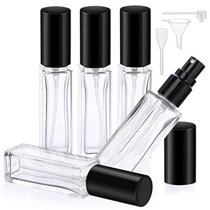 Segbeauty Mini Perfume Spray Bottles, 5 Set of 10ML Clear Glass Travel Perfume Atomizer Refillable, Empty Tiny Sprayer Fragrance Scent Sample Spray Containers Cosmetics Essential Oil Dispensing Bottle - color: Clear-black, style: Mini Bottles