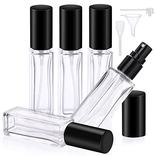 Segbeauty Mini Perfume Spray Bottles, 5 Set of 10ML Clear Glass Travel Perfume Atomizer Refillable, Empty Tiny Sprayer Fragrance Scent Sample Spray Containers Cosmetics Essential Oil Dispensing Bottle - color: Clear-black, style: Mini Bottles