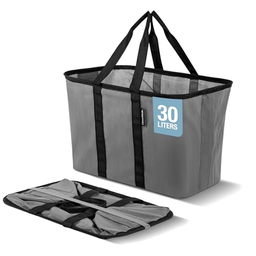 CleverMade EcoBasket Collapsible Tote Basket – Reusable Grocery Tote - color: Gray/Black, size: 30l - 1 Pack