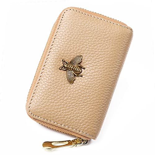 imeetu RFID Credit Card Holder, Small Leather Zipper Card Case Wallet for Women - color: Lite - Khaki, size: Lite