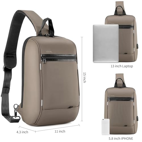 Kingsons 13" Anti-Theft Laptop Sling Backpack. Waterproof nylon, USB port. Ideal for travel, hiking, camping. (FG6301-Khaki) - color: Fg6301-khaki
