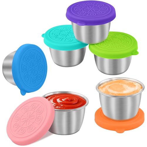 LIEMAND 6x2.7 oz Salad Dressing Container to Go, Leakproof Reusable Stainless Steel small container with lid,Sauce Containers for Lunch box,Picnics,Travel,Office and Meal Prep - color: Rainbow, size: 2.7oz