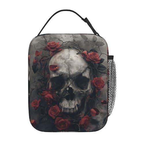 Insulated Lunch Box for Kids Boys Girls, Reusable Lunch Bag for School, Office, Work, Picnic, Travel, Gothic Skull Floral Lunch Box - color: lunch box 121