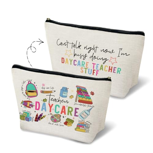 Daycare Teacher Makeup Bag for Purse, Kindergarten Teacher Gifts Cosmetic Bag Travel Toiletry Bag for Women, Preschool Teachers Appreciation Gifts Zipper Makeup Pouch - color: Teacher
