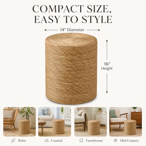 Wimarsbon Natural Seagrass Foot Stool, Hand Weaving Round Ottoman, for Living Room, Outdoor Seat (Natural) - color: 14inch Natural Cattail
