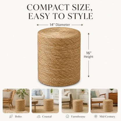 Wimarsbon Natural Seagrass Foot Stool, Hand Weaving Round Ottoman, for Living Room, Outdoor Seat (Natural) - color: 14inch Natural Cattail