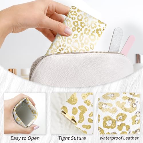 Glasses Case Soft, Eyeglass Cases for Women Portable Squeeze Top PU Leather 2 Pack Glasses Pouch with Cleaning Cloth - color: 2pcs Pink Leopard+gold Leopard