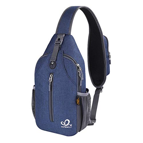 WATERFLY Crossbody Sling Backpack Sling Bag Travel Hiking Chest Bag Daypack - color: Navy Blue