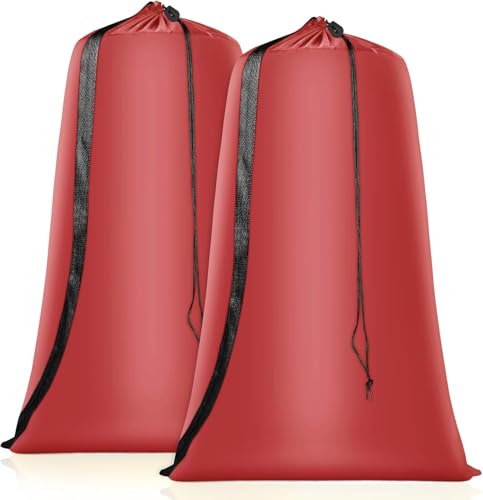Heavy Duty Laundry Bag 2 Pack XL Nylon Laundry Bags with Straps, Washable Large Dirty Clothes Organizer with Drawstring Closure, Travel Washing Bag Fit a Laundry Hamper or Basket - color: Red, size: 48" x 28" x 1"