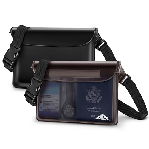 HEETA Waterproof Fanny Pack, Waterproof Pouch Dry Bag 2-Pack for Phone Passport Purse, Adjustable Waist Strap for Swimming Kayaking Boating Paddle Board Accessories Cruise Beach Camping Essentials - color: Black & Grey