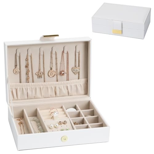 Jewelry Box Travel Jewelry Case Anti-Tarnish Single Layer Organizer for Rings, Earrings, Pendants, Necklaces Compact for Home Storage White - color: White13