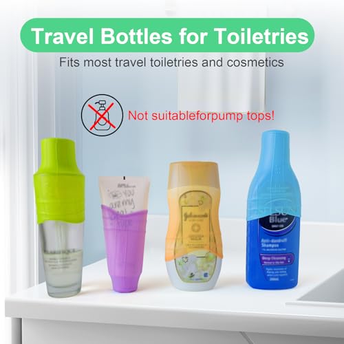 8 Pcs Silicone Bottle Covers for Travel, Leak-Proof Elastic Sleeves for Shampoo & Toiletries, Multi-Size Fit for Standard & Travel Size Bottles, Cruise & Airplane Essentials for Women & Men
