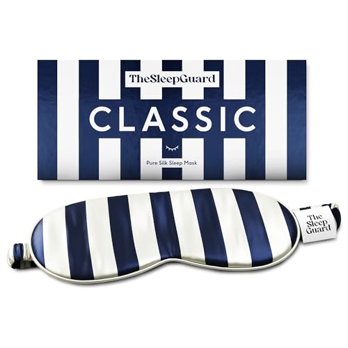 TheSleepGuard Pure Silk Sleep Mask [100% 6A Mulberry Silk, 22 Momme] Light Blocking Travel Essentials. Eye Masks for Sleeping. Black Oeko-Tex Blindfold. Eye Covers for Men & Women - color: Classic Stripe