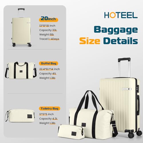 Hoteel Luggage Sets 3 Piece, 4-Yr Warranty, PC+ABS Suitcases with Wheels and Side Hook, Hardshell 20 inch Luggage with Duffel Bag Travel Bag, Beige(20/DB/TB) - color: Beige, size: 3 Piece Set (20/DB/TB)