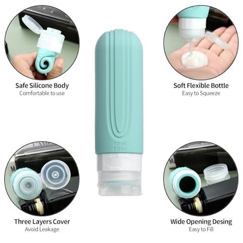 Mrsdry 16 Pack Travel Bottles for Toiletries, Oversize 6oz Silicone Travel Containers, Leak Proof Refillable Liquid Shampoo And Conditioner Travel Essentials - color: Mint