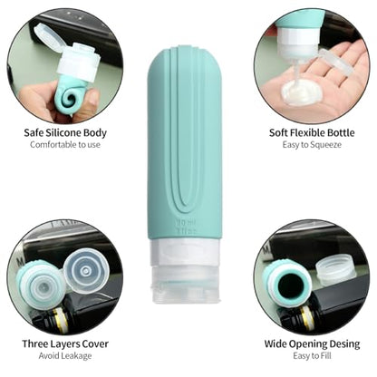 Mrsdry 16 Pack Travel Bottles for Toiletries, Oversize 6oz Silicone Travel Containers, Leak Proof Refillable Liquid Shampoo And Conditioner Travel Essentials - color: Mint