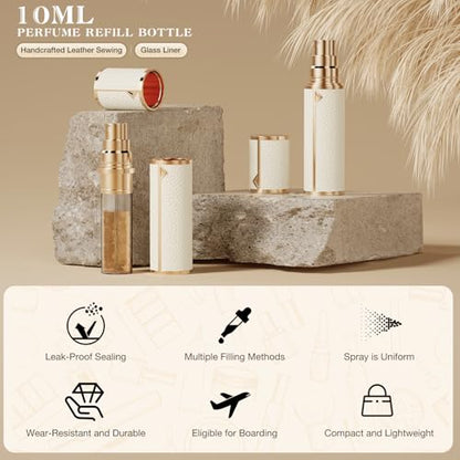 kuangre 10ml Atomizer Perfume Spray Bottle, Empty Cologne Dispenser, Portable Sprayer Travel Essentials for Many Scenes Gifts. - color: White-10ml
