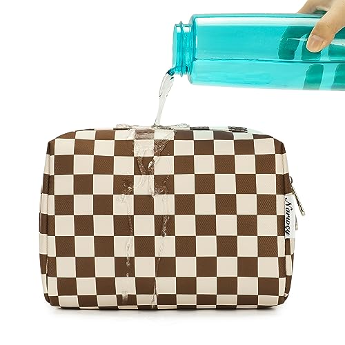 Narwey Checkered Makeup Bag Travel Cosmetic Bag Organizer Toiletry Bag Make Up Bags with Compartments for Women Girls (Large, Dark Checkerboard) - color: YB-Dark Checkerboard, style: Large