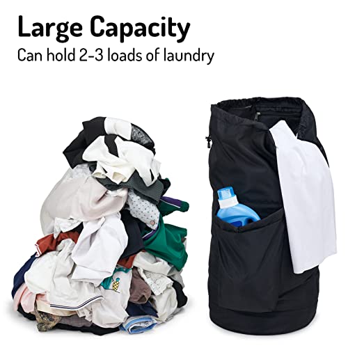 Seiritex Laundry Backpack Bag, Dirty Clothes Travel Laundry Bag with Shoulder Straps for College Dorm Room (Black) - color: Black