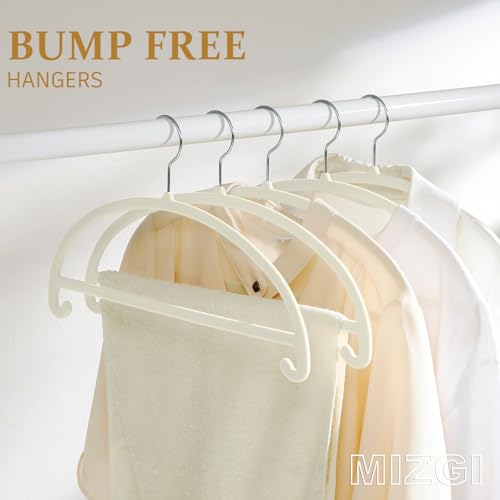 MIZGI 50 Pack Ivory Velvet Hangers - No Shoulder Bumps, Heavy Duty Non-Slip Chrome Hooks for Jackets, Coats, Pants - color: Ivory/Upgraded