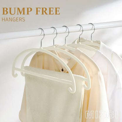 MIZGI 50 Pack Ivory Velvet Hangers - No Shoulder Bumps, Heavy Duty Non-Slip Chrome Hooks for Jackets, Coats, Pants - color: Ivory/Upgraded