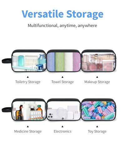 Narwey Clear Travel Toiletry Bags for Traveling Toiletries Men Women, Clear Makeup Bag Cosmetic Bag with Zipper, Make Up Pouch Organizer Bag with Handle, Skincare Beach Snack Medicine Bag, Black - color: Clear-Black