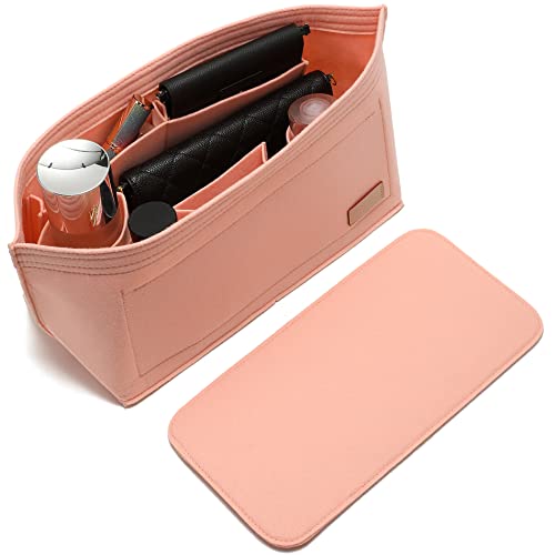 Doxo Purse Organizer Insert for Handbags & Base Shaper 2pc Set, Felt Neverfull MM Organizer Insert, Tote Bag Organizer with Zipper Pocket and Bottle Holder, Fit Speedy 30 Neverfull MM and More,Pink-L - color: Pink, size: Large