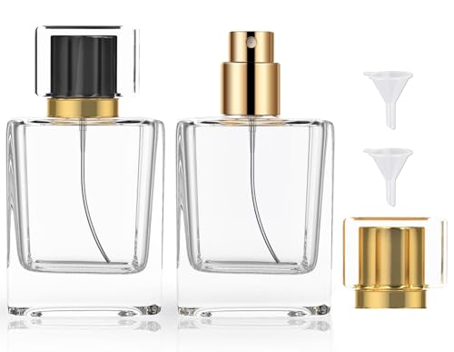 Refillable Perfume Bottle 2 Pack Glass Perfume Spray Bottle 50ml 1.7oz Large Empty Travel Perfume Atomizer Refillable,Replacement Perfume Bottles for Women Men - color: 2 COLORS-BLACK GOLD