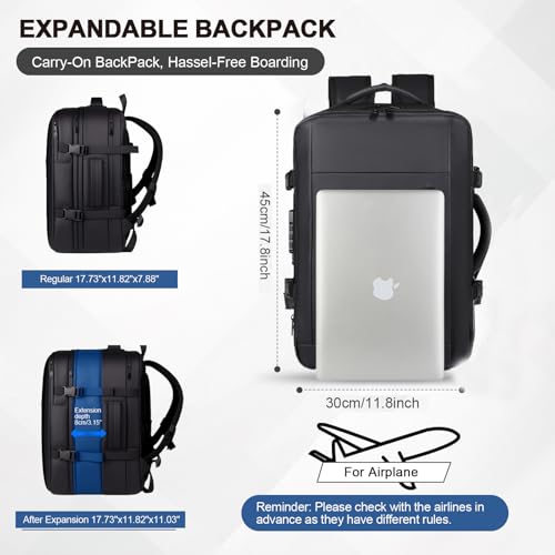 Vacuum Backpack Travel with Pump, Expandable Vacuum Backpack with Air Compression System, Airback Vacpack TSA Lock Water Resistant Carry-On Luggage - color: Black1