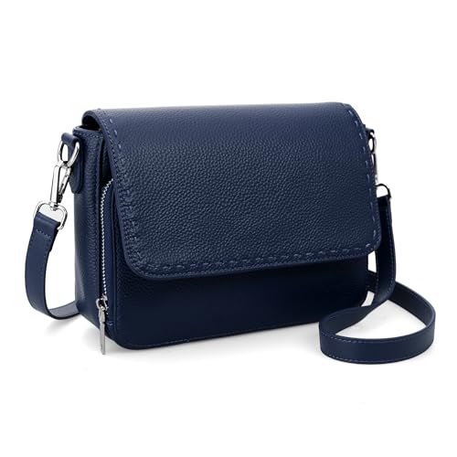 befen Genuine Leather Crossbody Bags for Women Medium Purse with Built in RFID Wallet Womens Soft Cross Body Purse - color: Navy Blue