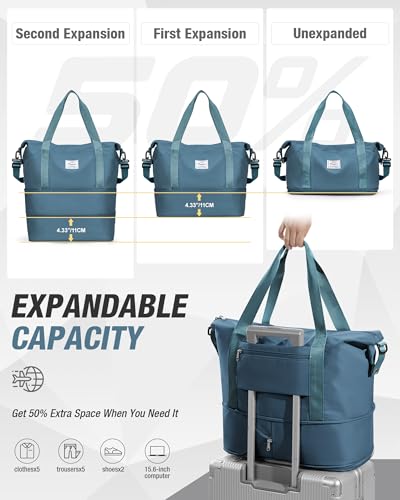 Expandable Travel Duffle Bag for Women Men, Large Gym Bag Travel Tote Bags, Waterproof Carry On Personal Item Bag Airline Approved, Overnight Workout Weekender Bag with Luggage Sleeve, Peacock Blue - color: C-Peacock Blue