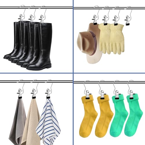 Boot Hangers for Closet,30 Pack Laundry Hooks with Clips,Stainless Steel Boot Hanger Clips,Portable Hangers Single Clip Space Saving Boot Clips for Hanging (Black) - color: Black