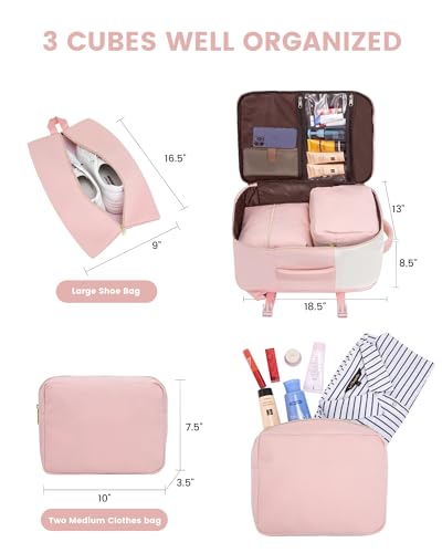 LOVEVOOK 40L Large Travel Backpack for Women, Flight Approved, Waterproof, TSA Compliant, Fits 17.3'' Laptop, 17 Pockets, 3 Packing Cubes - color: Beige-pink, size: 40L-17.3 Inch-4Pcs